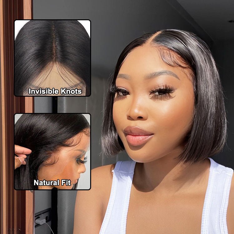Glueless 4X4 Lace Three Part Bob Wigs With Baby Hair 100% Unprocessed Peruvian - Superlovehair